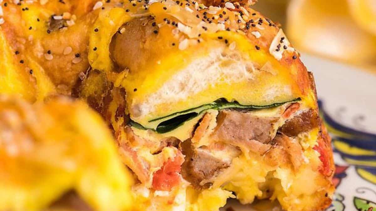 Air Fryer Loaded Bagel Breakfast Bake Casserole