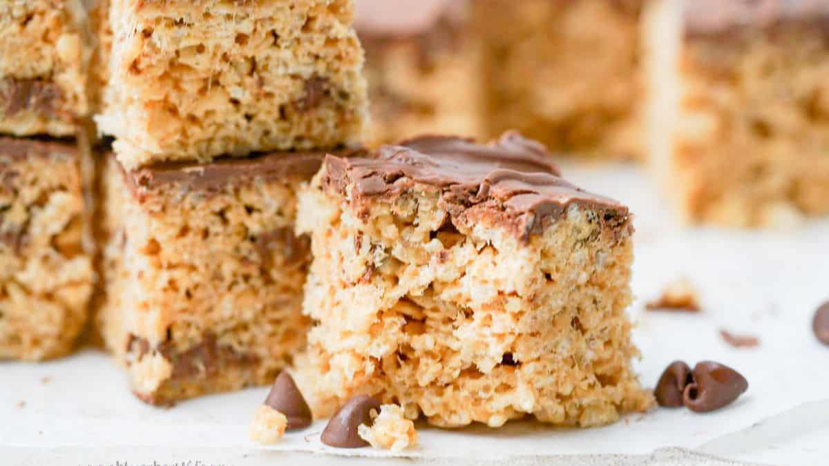 Peanut Butter Rice Krispie Treats With Chocolate
