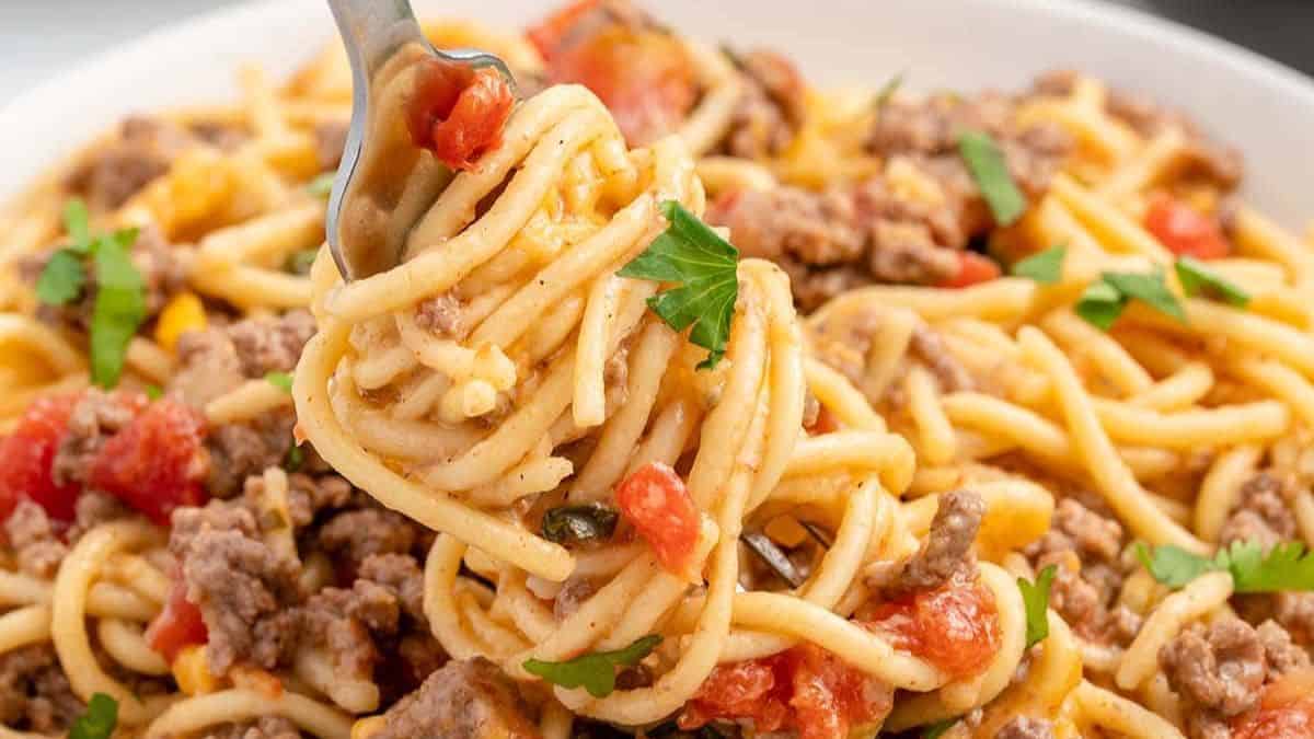 Crockpot Taco Spaghetti