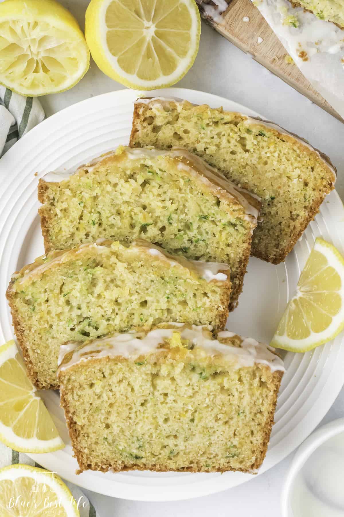 Four bread slices on a plate. 
