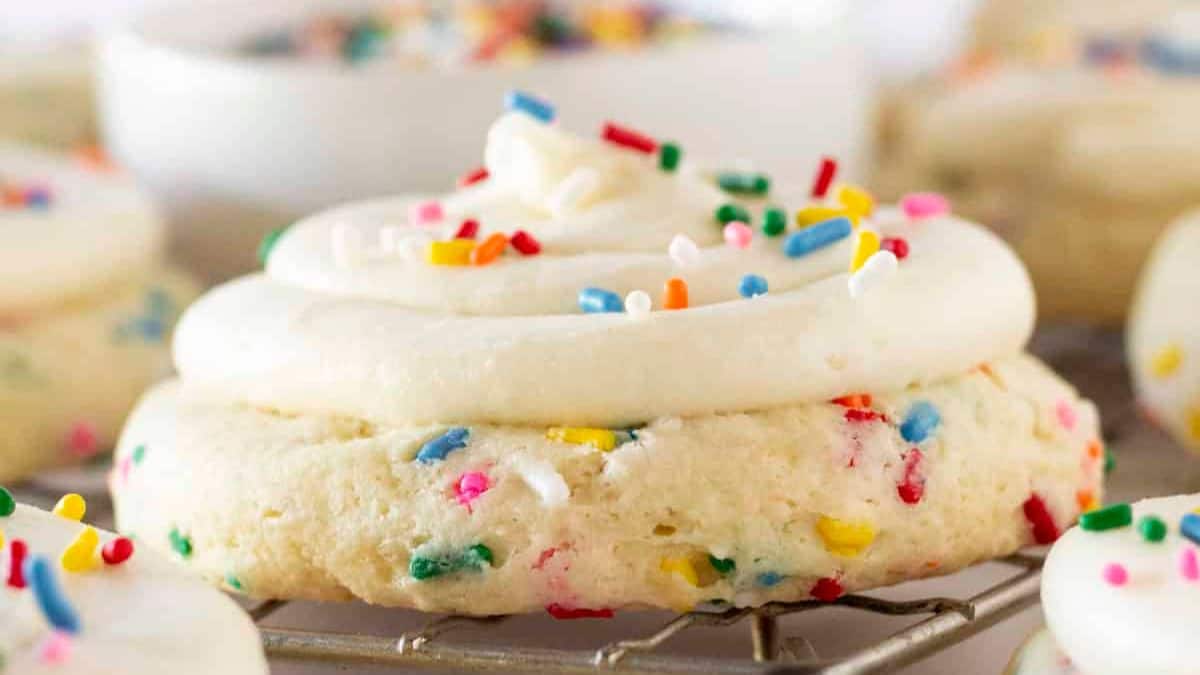 Copycat Cookies: Crumbl Birthday Cake Cookie Recipe made with a Cake Mix