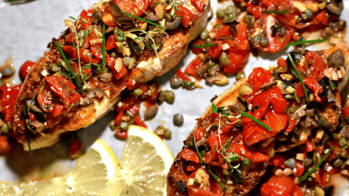 Mediterranean Fish with Tomato and Olive Tapenade