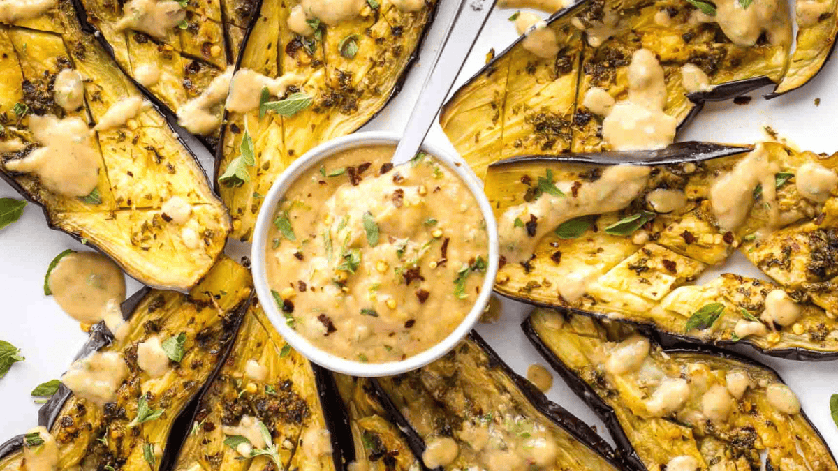 Mediterranean Roasted Eggplant with Tahini