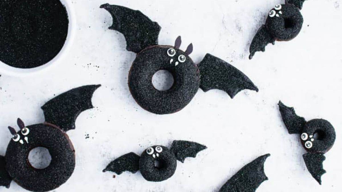black donuts with bats decoration and wings