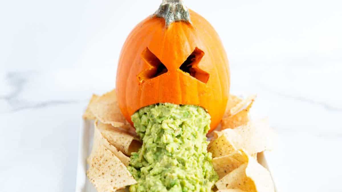 Halloween Puking Pumpkin with Guacamole