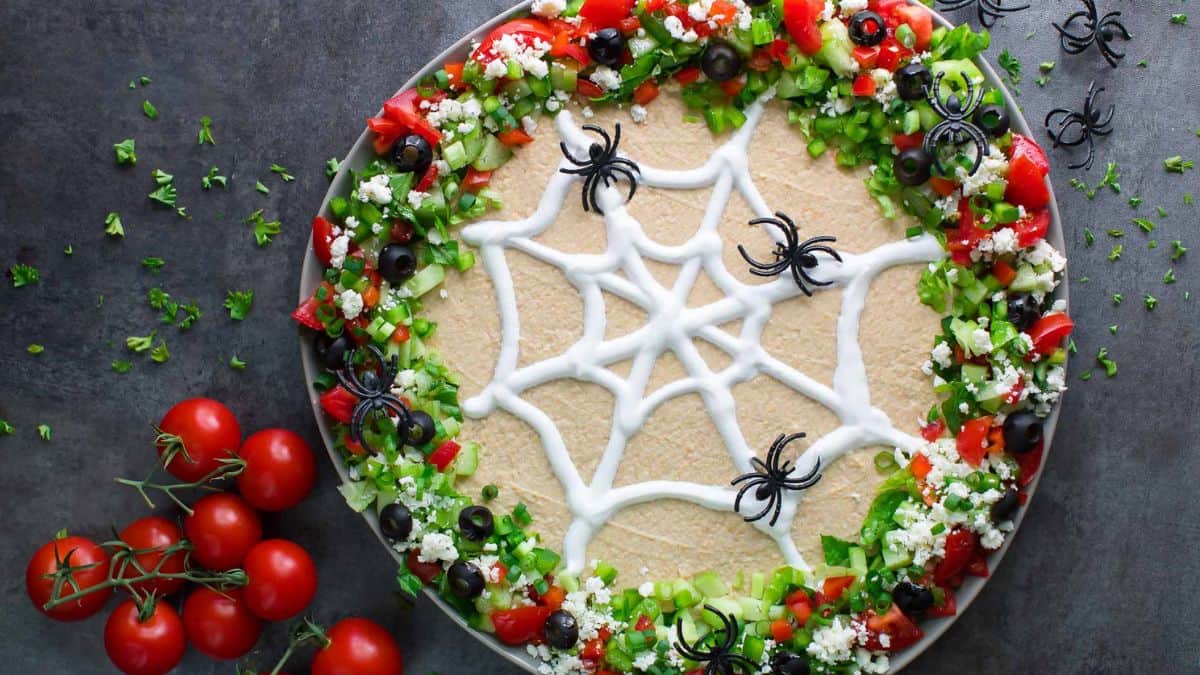 Halloween Spider Web Hummus Dip