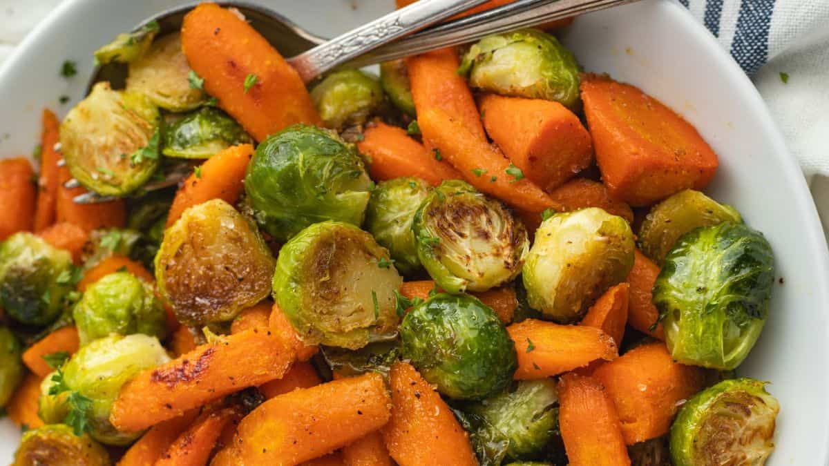 Roasted Brussels Sprouts And Carrots With Hot Honey