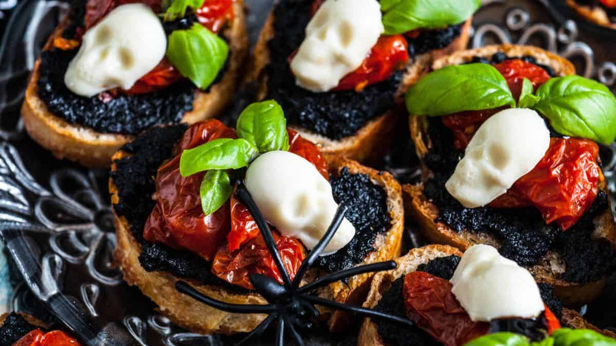 Spooky Skull Caprese Crostini