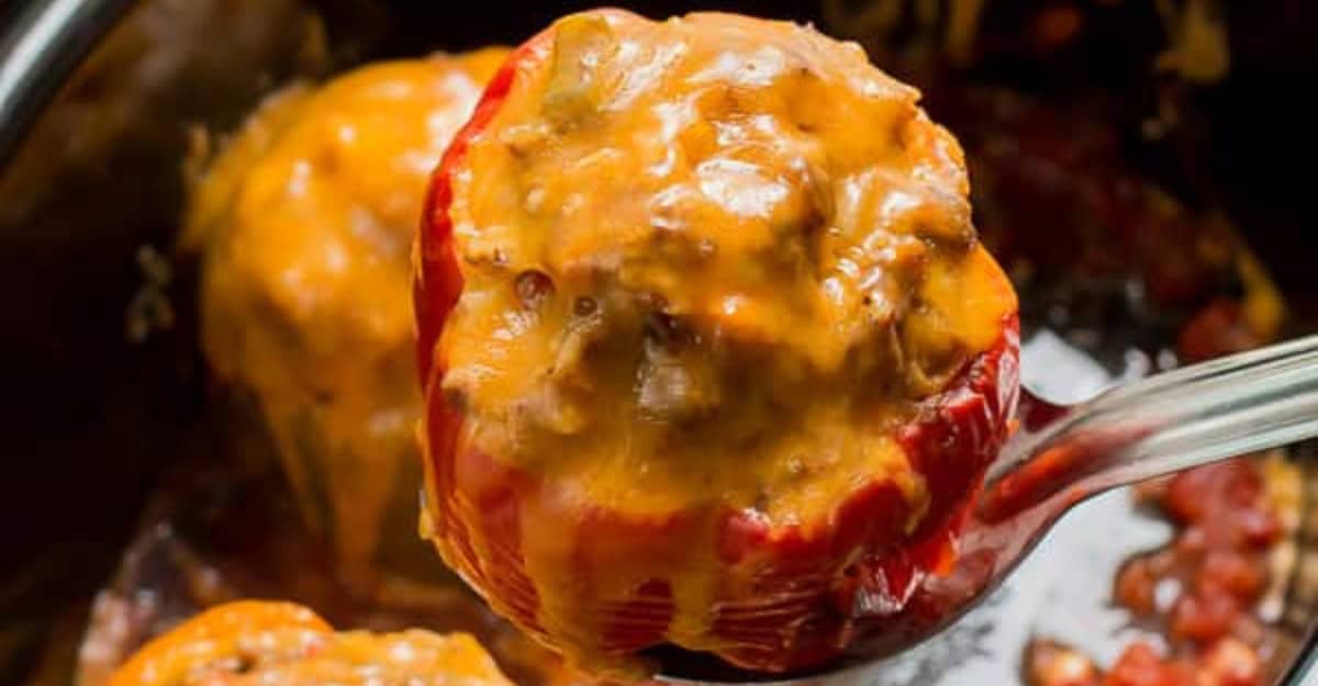Slow Cooker Taco Meat Loaf Stuffed Peppers