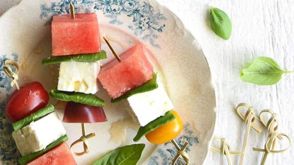 Watermelon Salad Skewers Appetizer