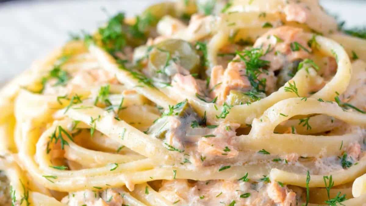 Canned Salmon Pasta with Creme Fraiche