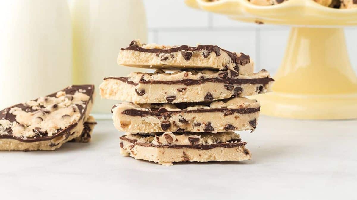 chocolate bark with a layer of cookie dough