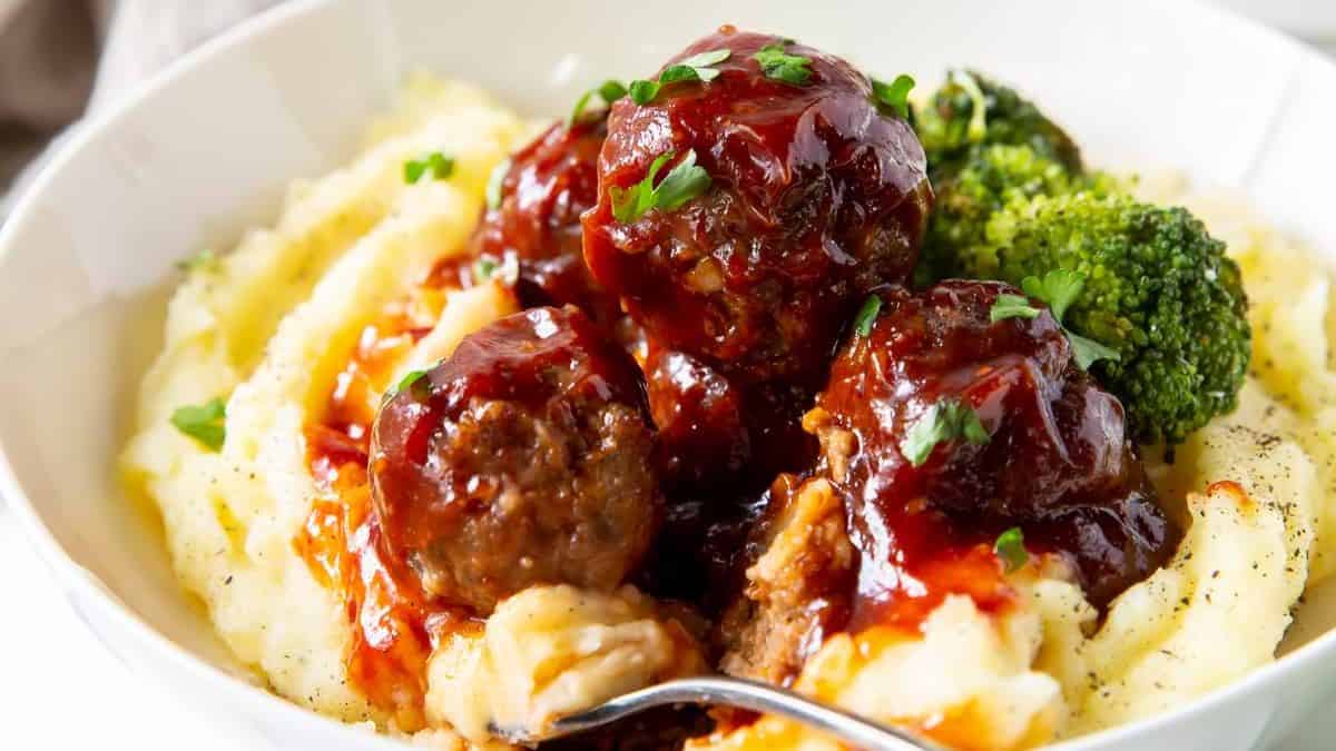 BBQ Meatballs and Mashed Potatoes