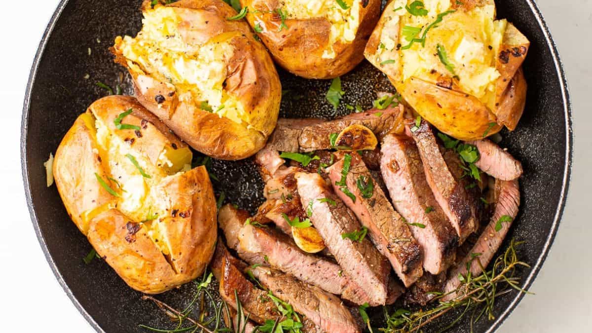Steak and Baked Potatoes With Umami Butter