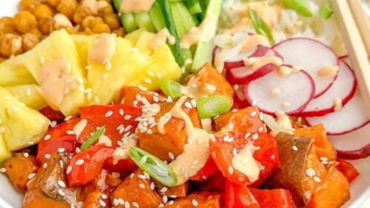 sweet potato and rice teriyaki bowl