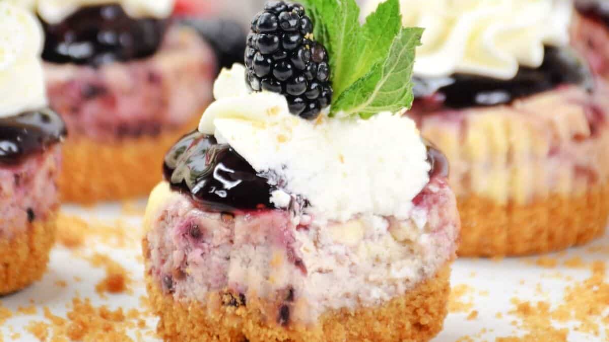 Miniature Blackberry Cheesecakes