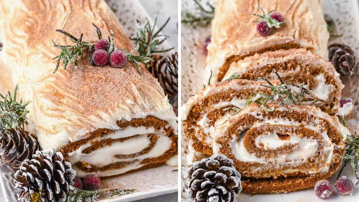 gingerbread yule log roll cake