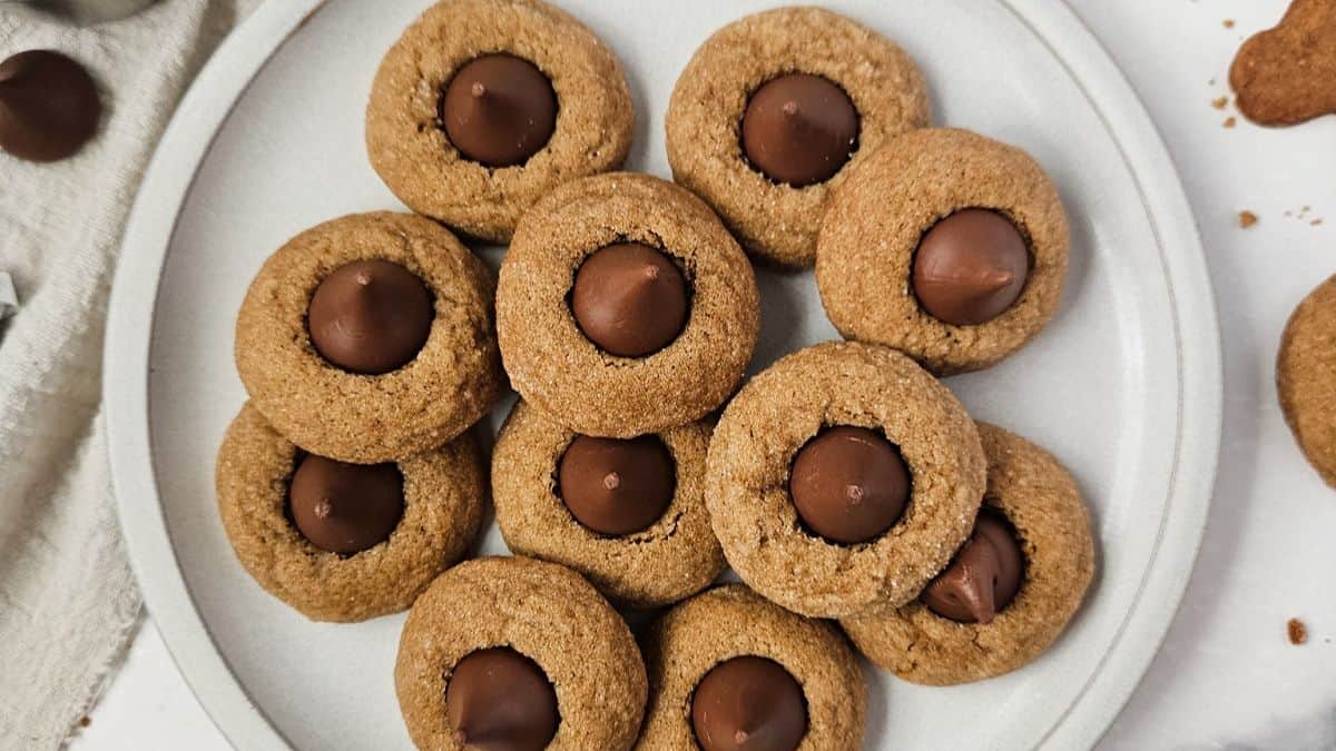 blossom cookies with kiss chocolate candy on top