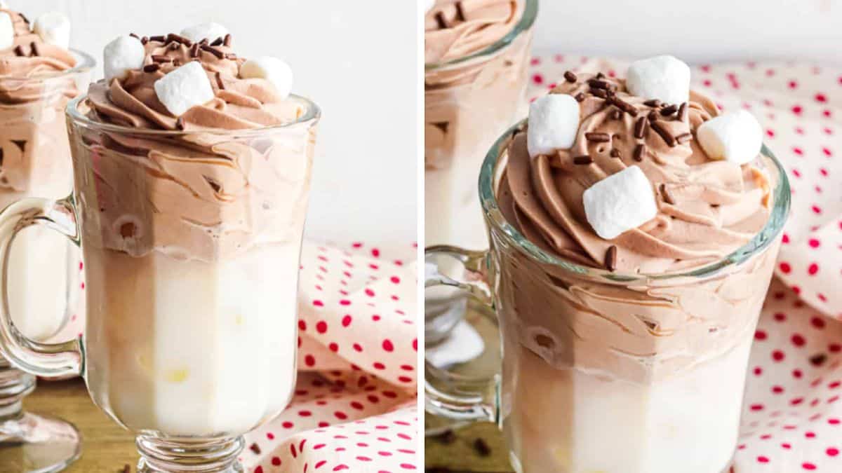 whipped hot chocolate with marshmallows and sprinkles