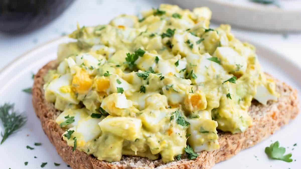 Avocado egg salad over the toast.