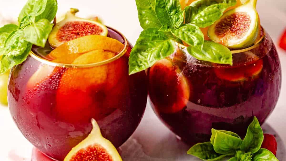 Two glasses of bourbon sangria.