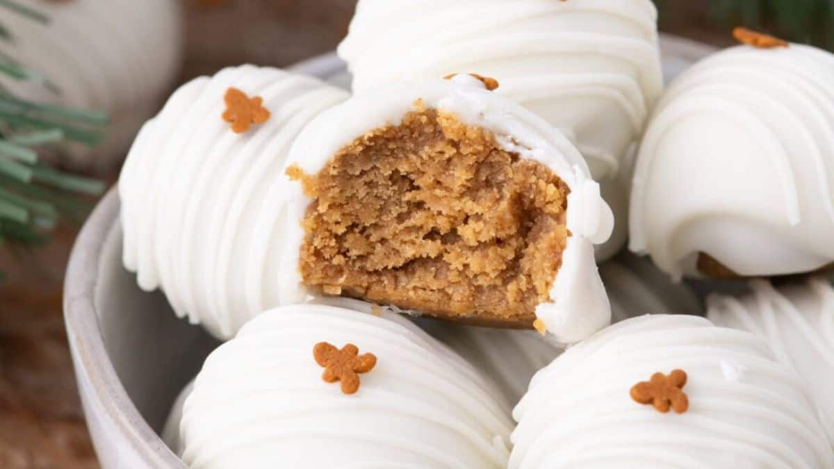 white chocolate covered gingerbread truffles