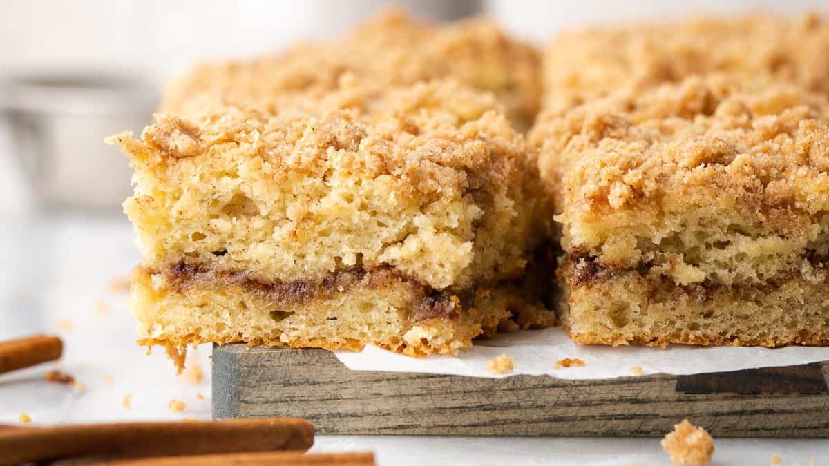 Sliced banana bread coffee cake.