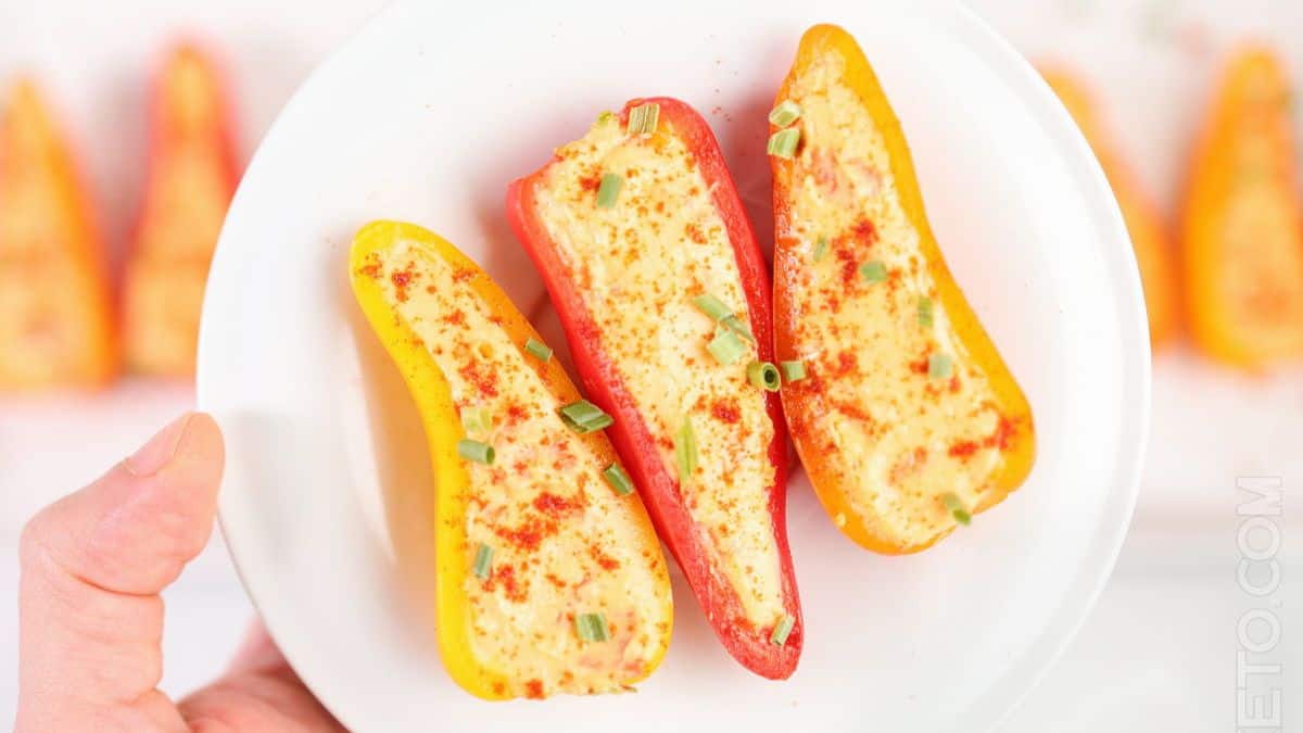 Aesthetically plated Cream Cheese Stuffed Mini Peppers.