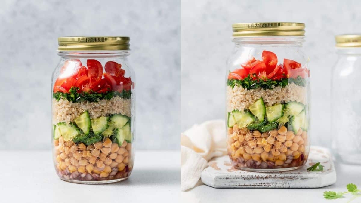 Cucumber chickpea salad jars low-carb