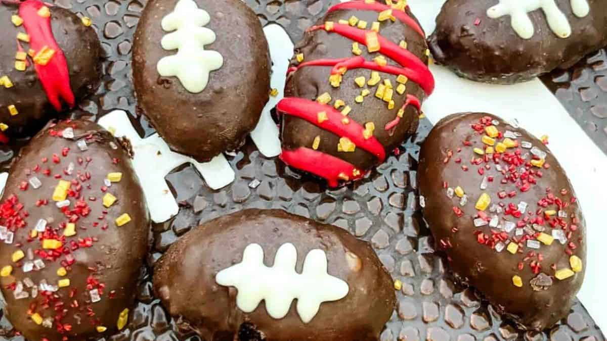 Beautifully plated football cake pops.