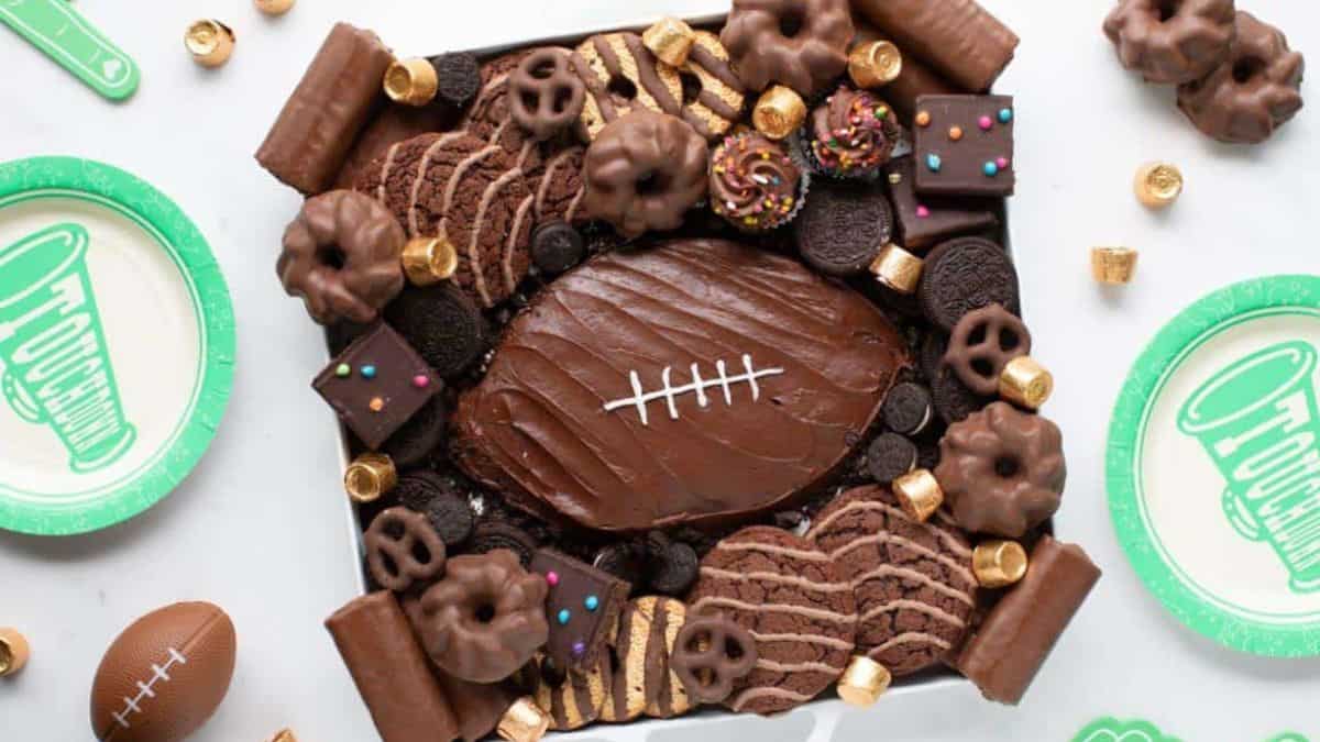 Football frosting board in a white table.