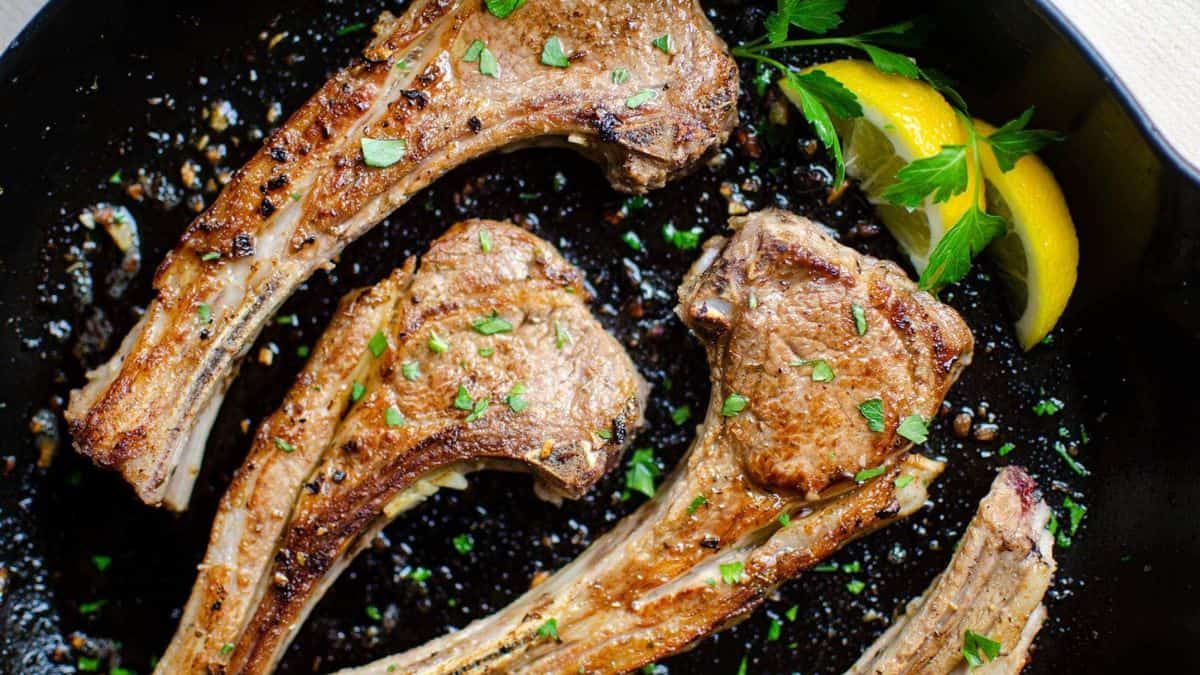 Freshly and beautifully cooked Greek lamb chops.