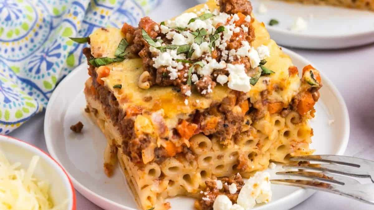 A perfect sliced of Greek lasagna.