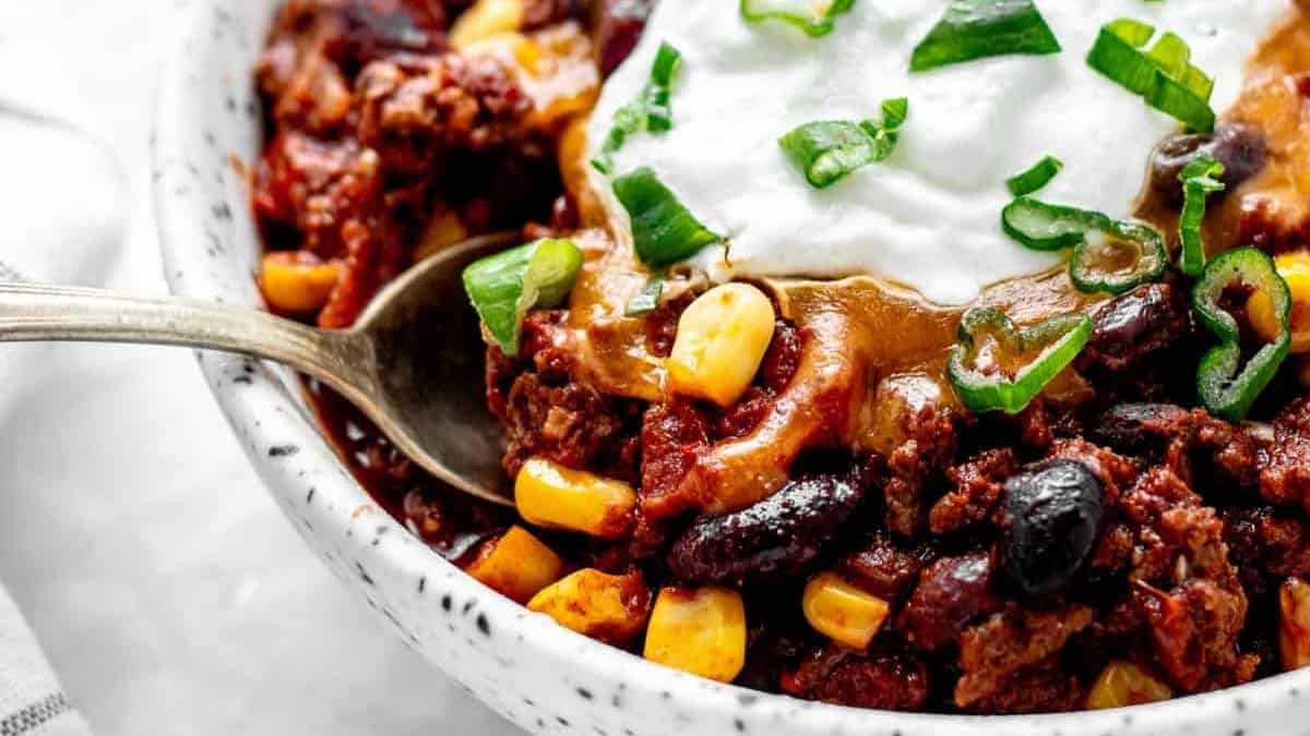 Bowl of high protein Chili