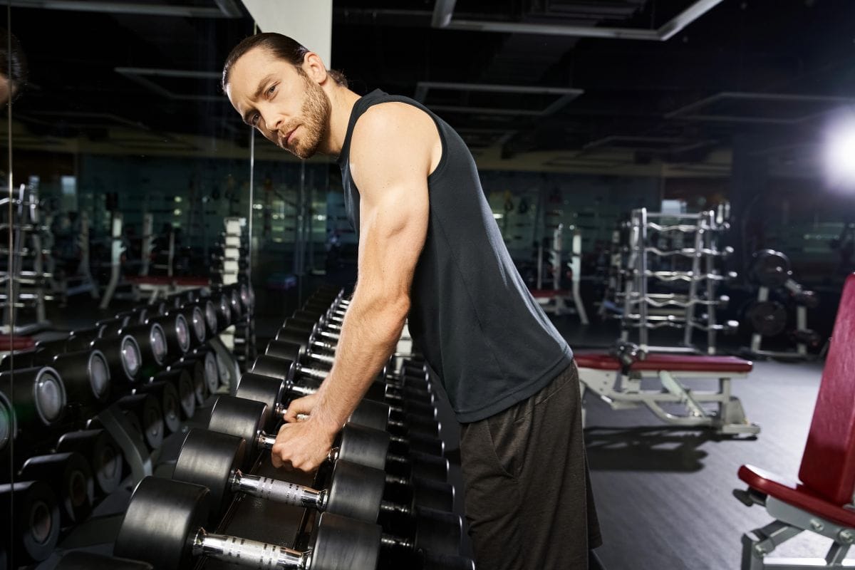 Man holding weights over a rack