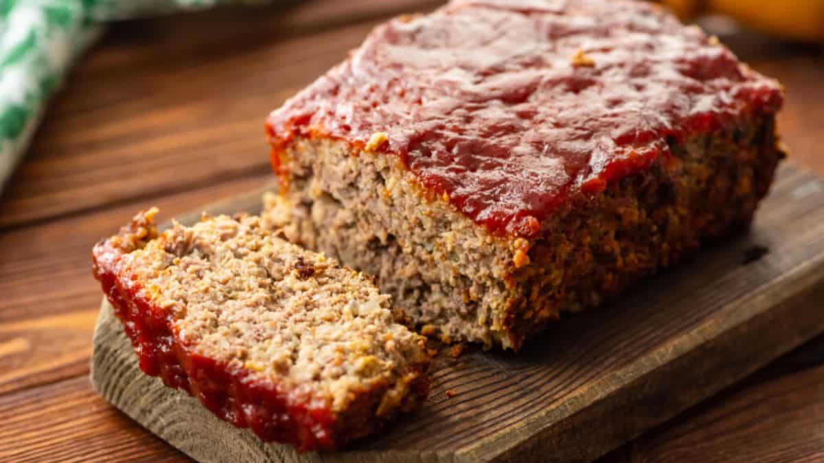 Sliced mom's classic meatloaf.
