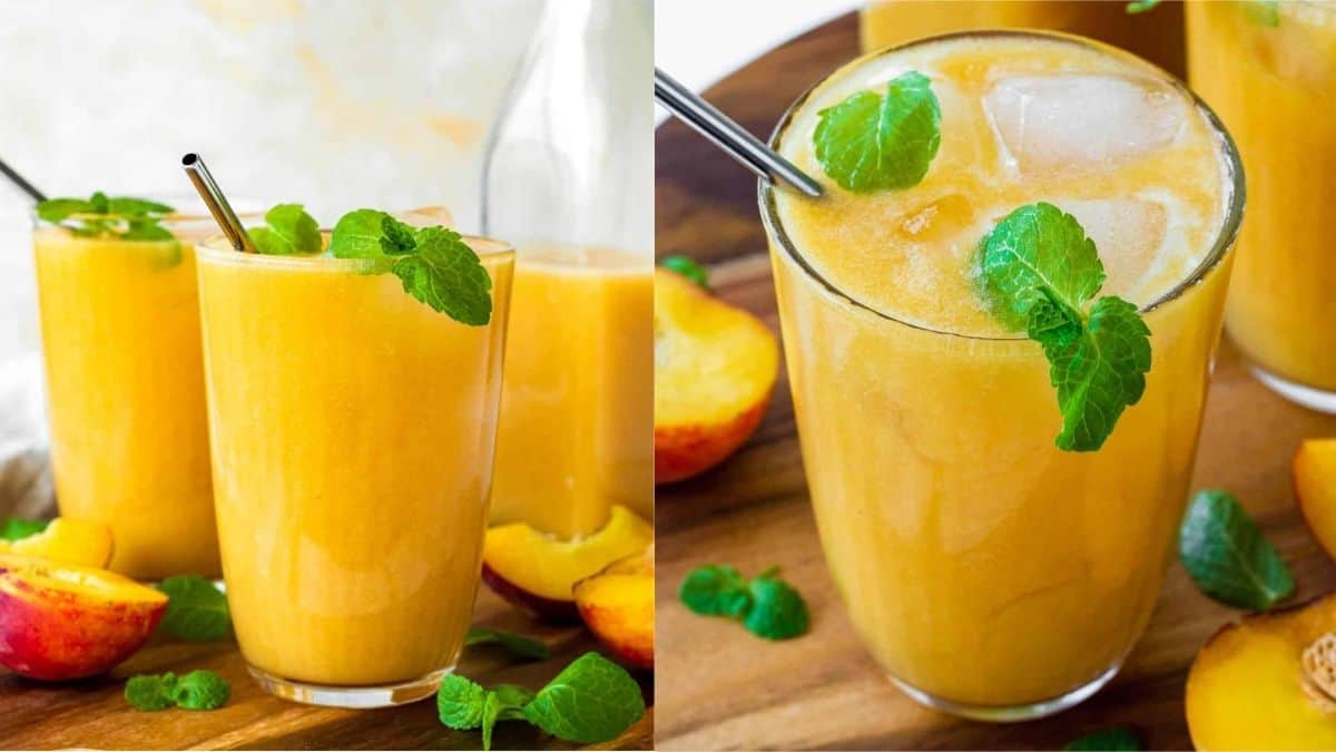 Refreshing glasses of peach juice