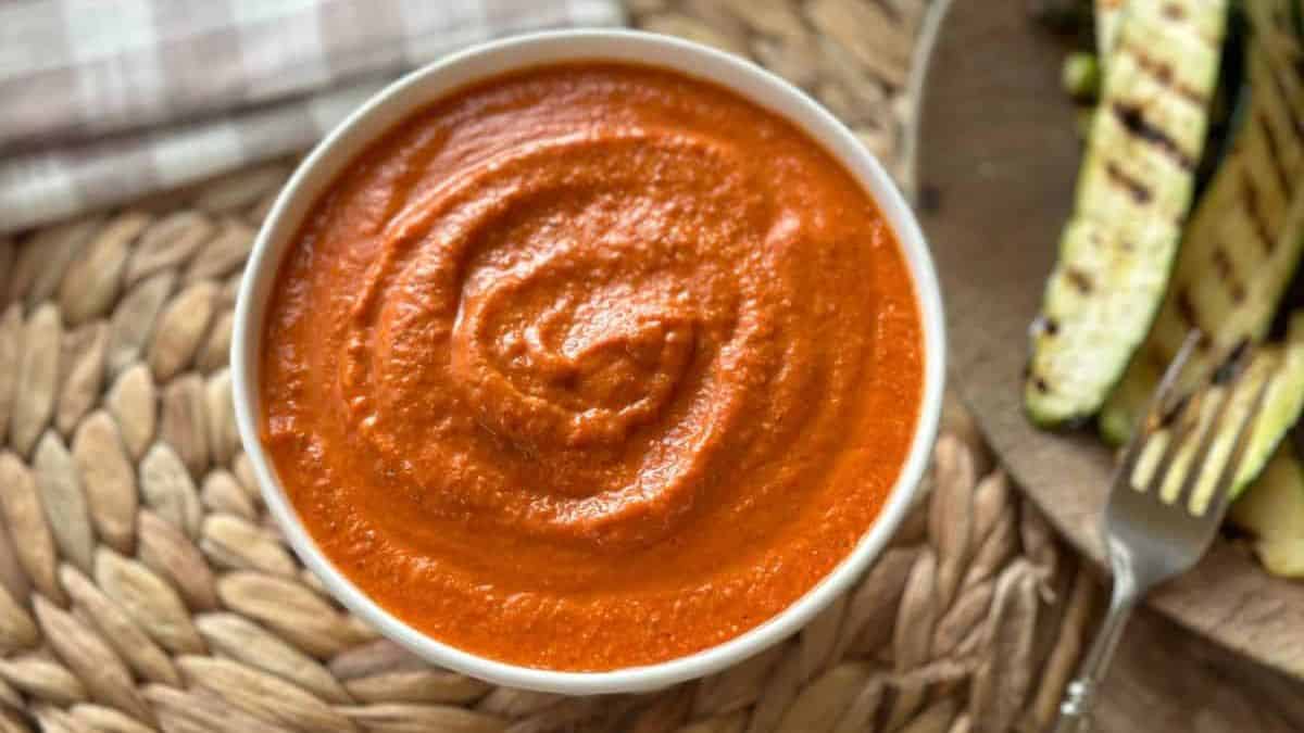 A bowl of salsa romesco.