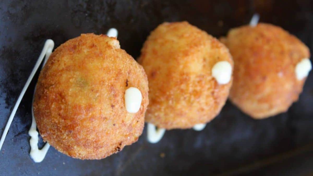 Beautifully plated Spanish leek croquettes