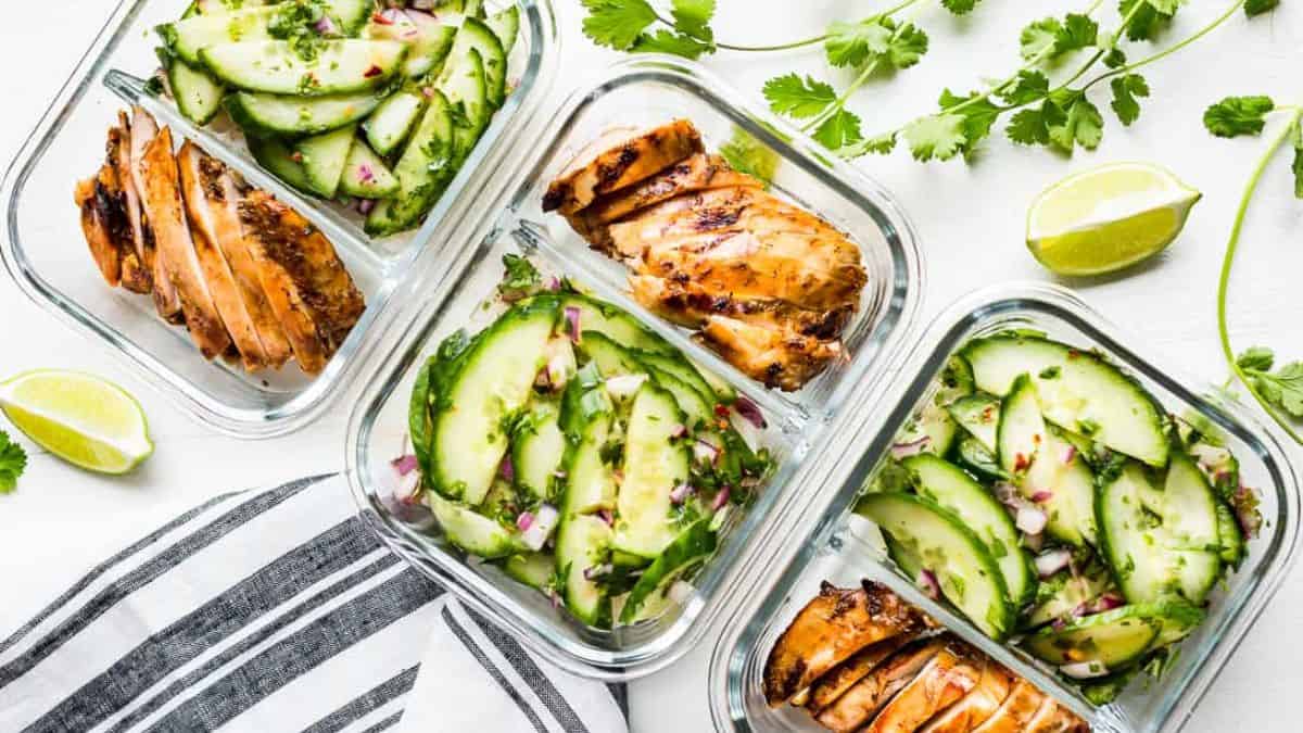 Thai chicken meal prep in a lunch box.