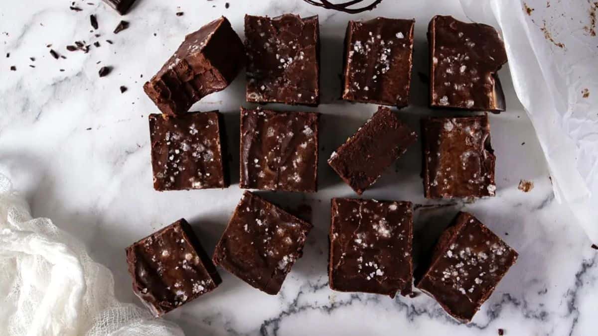 Chocolate fudge cut in squares.