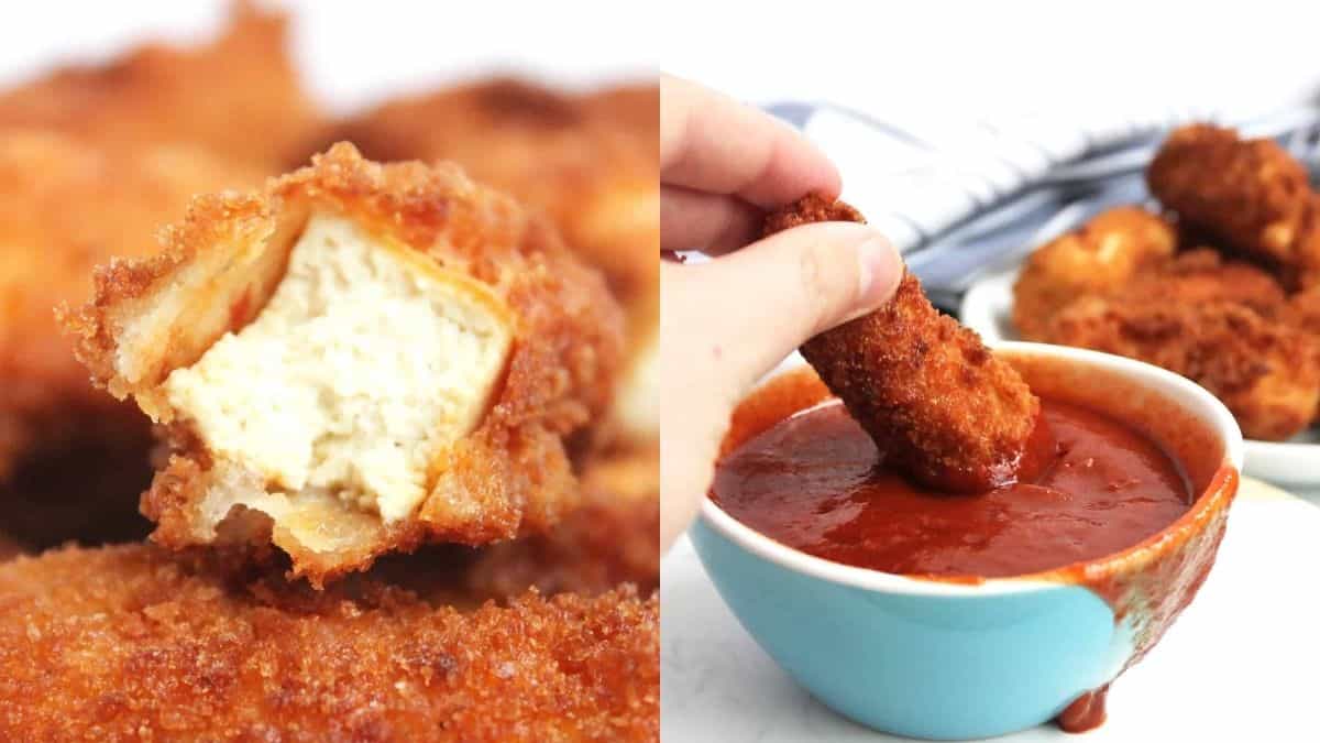 Freshly cooked breaded crispy tofu