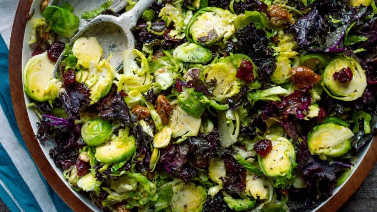Fresh brussels sprouts salad with maple vinaigrette.