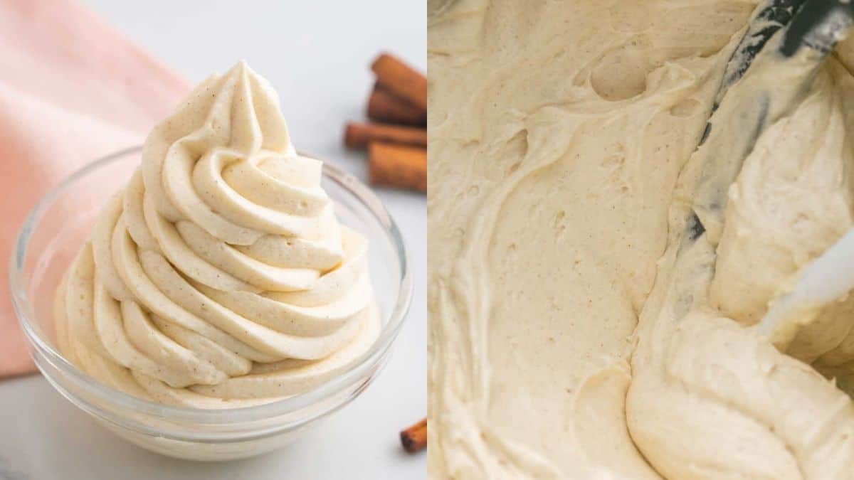 Perfectly piped cinnamon cream cheese frosting.