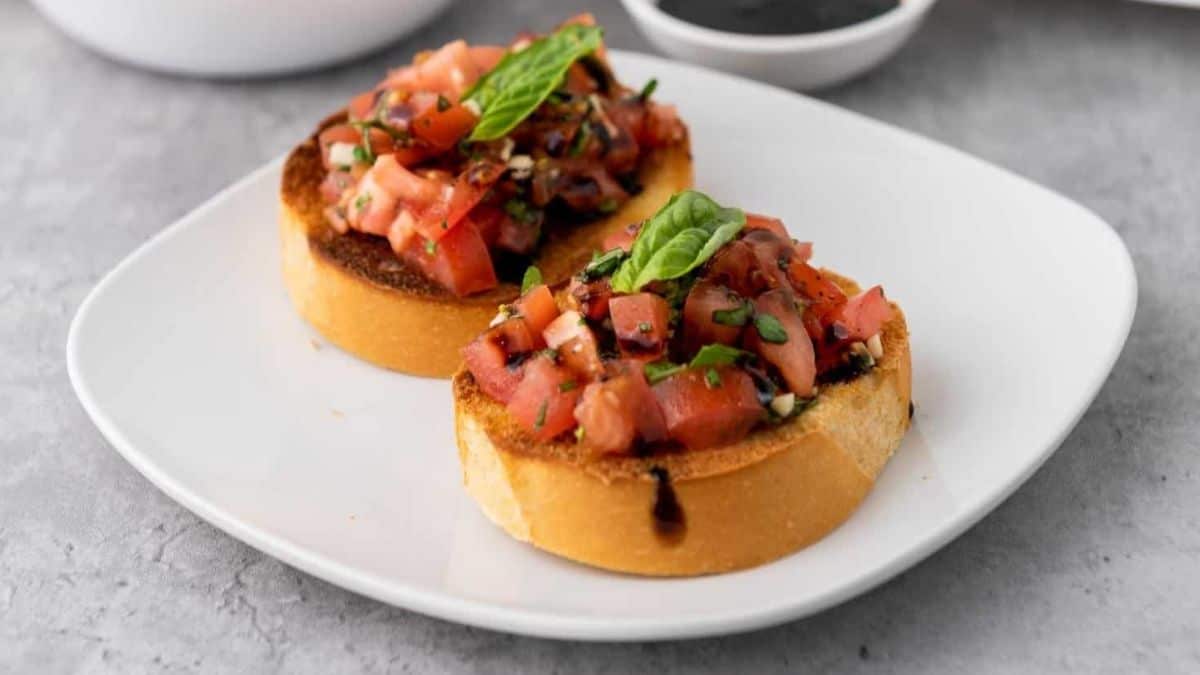 Two pieces of classic Mediterranean bruschetta