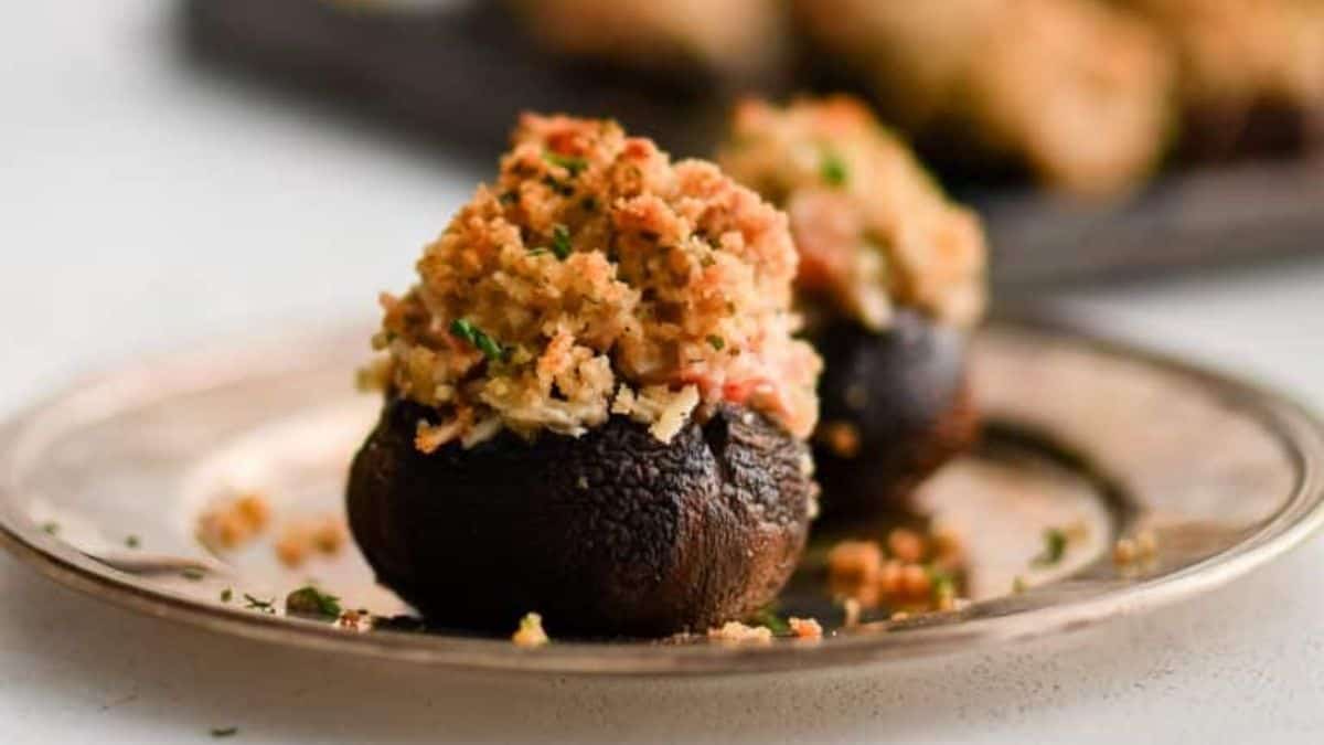 Gorgeously plated crab stuffed mushrooms