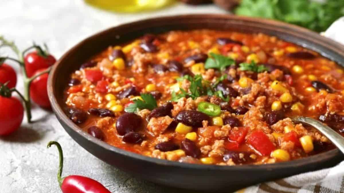A bowl of crockpot chili.