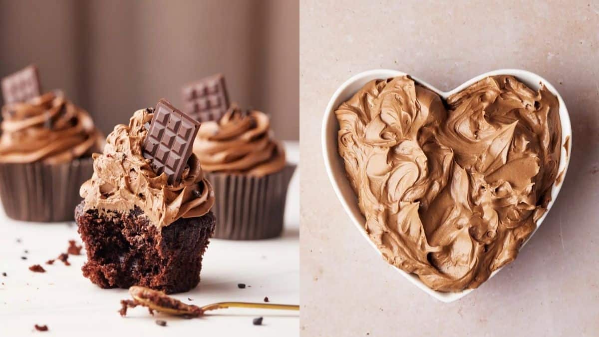 Chocolate buttercream frosting on chocolate flavored cupcakes.