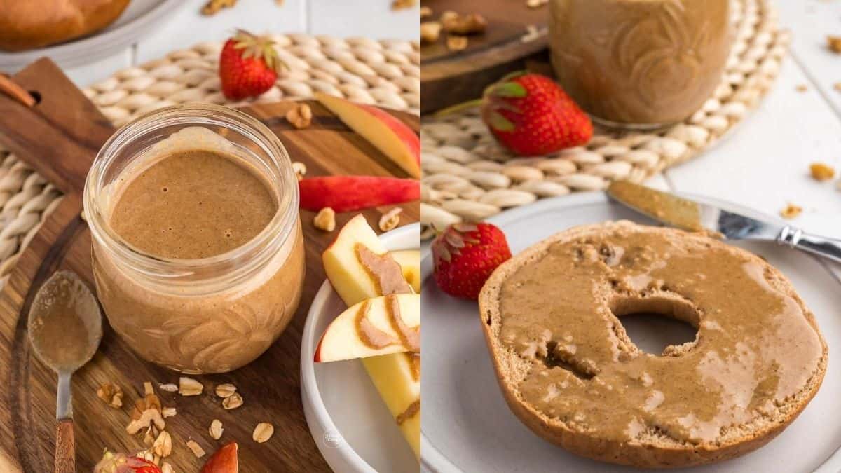 Granola butter in a jar and as spread.