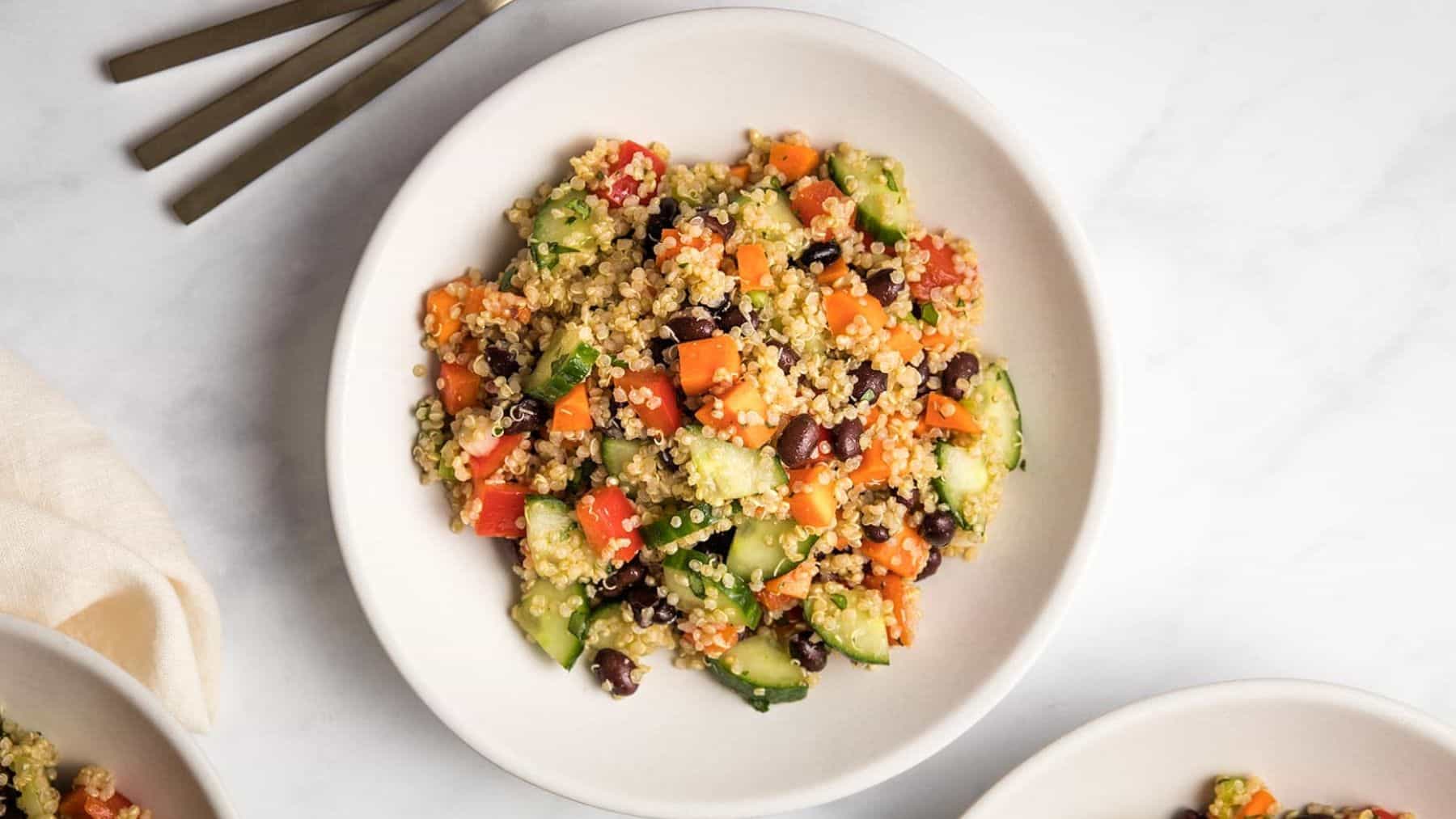 A plate of quinoa black bean salad.